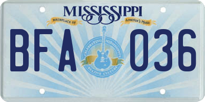 MS license plate BFA036