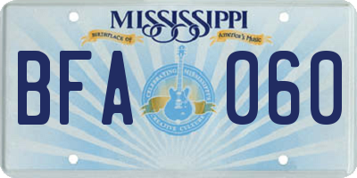 MS license plate BFA060