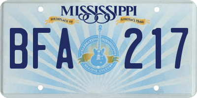 MS license plate BFA217