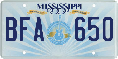 MS license plate BFA650