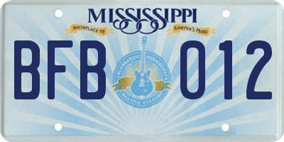 MS license plate BFB012