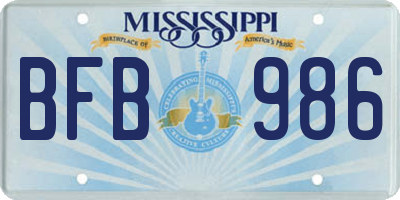 MS license plate BFB986