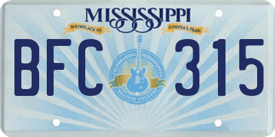 MS license plate BFC315