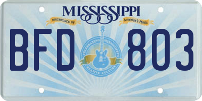 MS license plate BFD803
