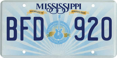 MS license plate BFD920