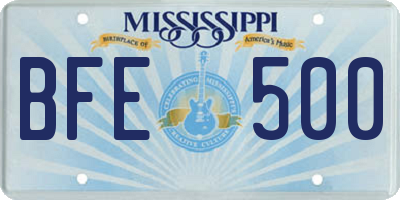 MS license plate BFE500