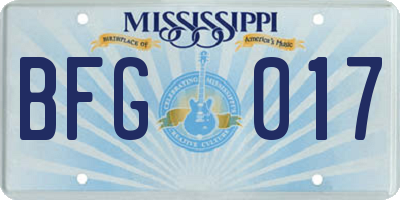 MS license plate BFG017