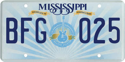 MS license plate BFG025
