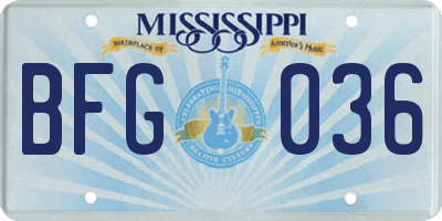 MS license plate BFG036