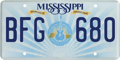 MS license plate BFG680