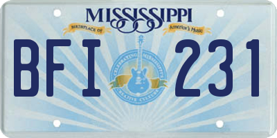 MS license plate BFI231