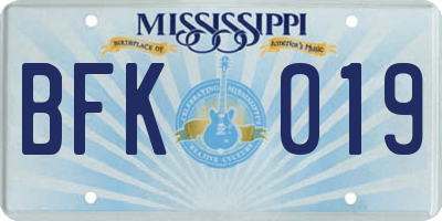 MS license plate BFK019