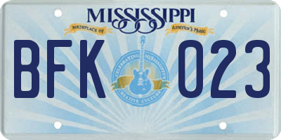 MS license plate BFK023