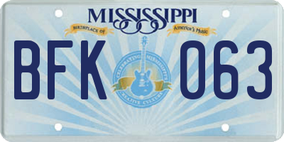 MS license plate BFK063