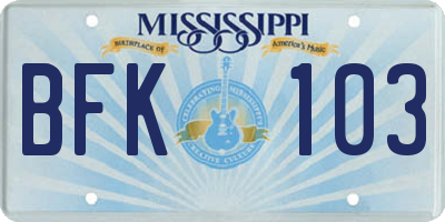 MS license plate BFK103