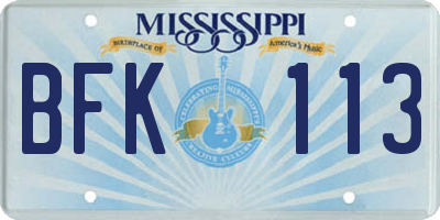 MS license plate BFK113