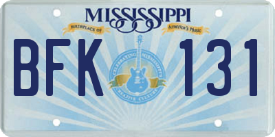 MS license plate BFK131