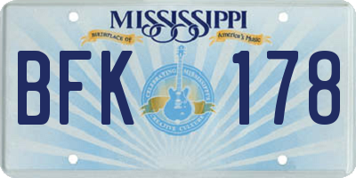 MS license plate BFK178