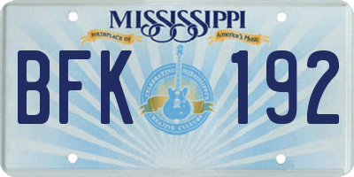 MS license plate BFK192