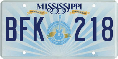 MS license plate BFK218