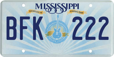 MS license plate BFK222