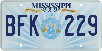 MS license plate BFK229