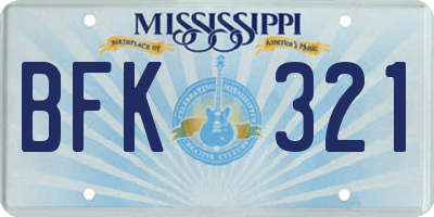 MS license plate BFK321