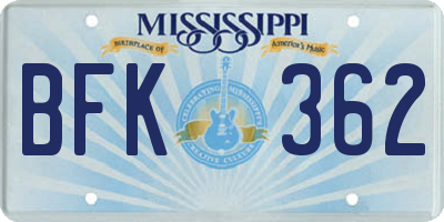 MS license plate BFK362