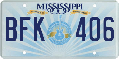 MS license plate BFK406