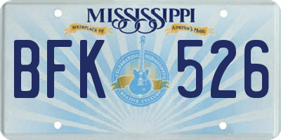 MS license plate BFK526