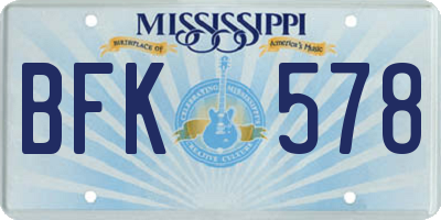 MS license plate BFK578