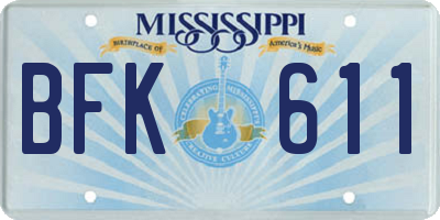 MS license plate BFK611
