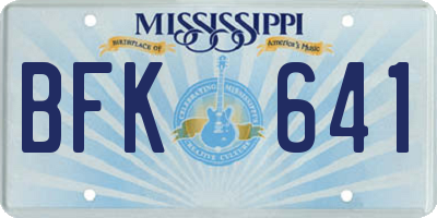 MS license plate BFK641