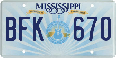 MS license plate BFK670