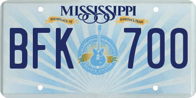 MS license plate BFK700
