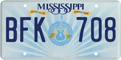 MS license plate BFK708