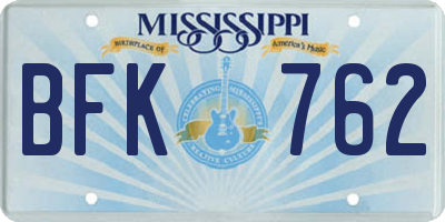 MS license plate BFK762