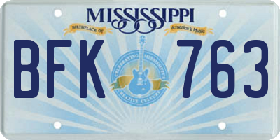 MS license plate BFK763