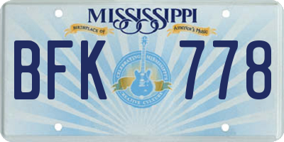 MS license plate BFK778