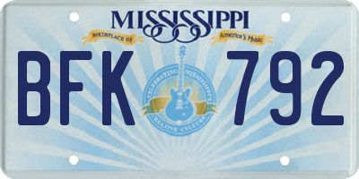 MS license plate BFK792