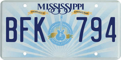MS license plate BFK794