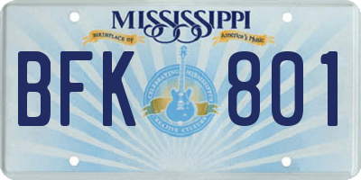 MS license plate BFK801