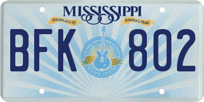 MS license plate BFK802