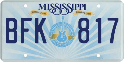 MS license plate BFK817
