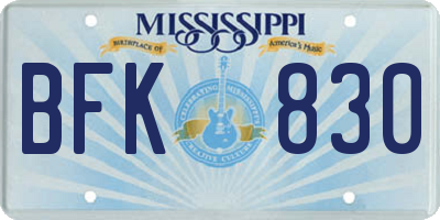 MS license plate BFK830
