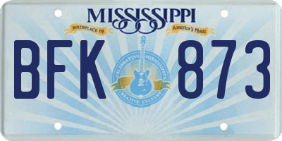 MS license plate BFK873