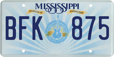 MS license plate BFK875