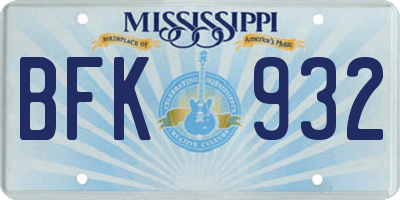 MS license plate BFK932