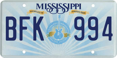 MS license plate BFK994