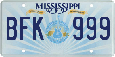 MS license plate BFK999